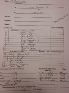 UCD team sheet v Cobh
